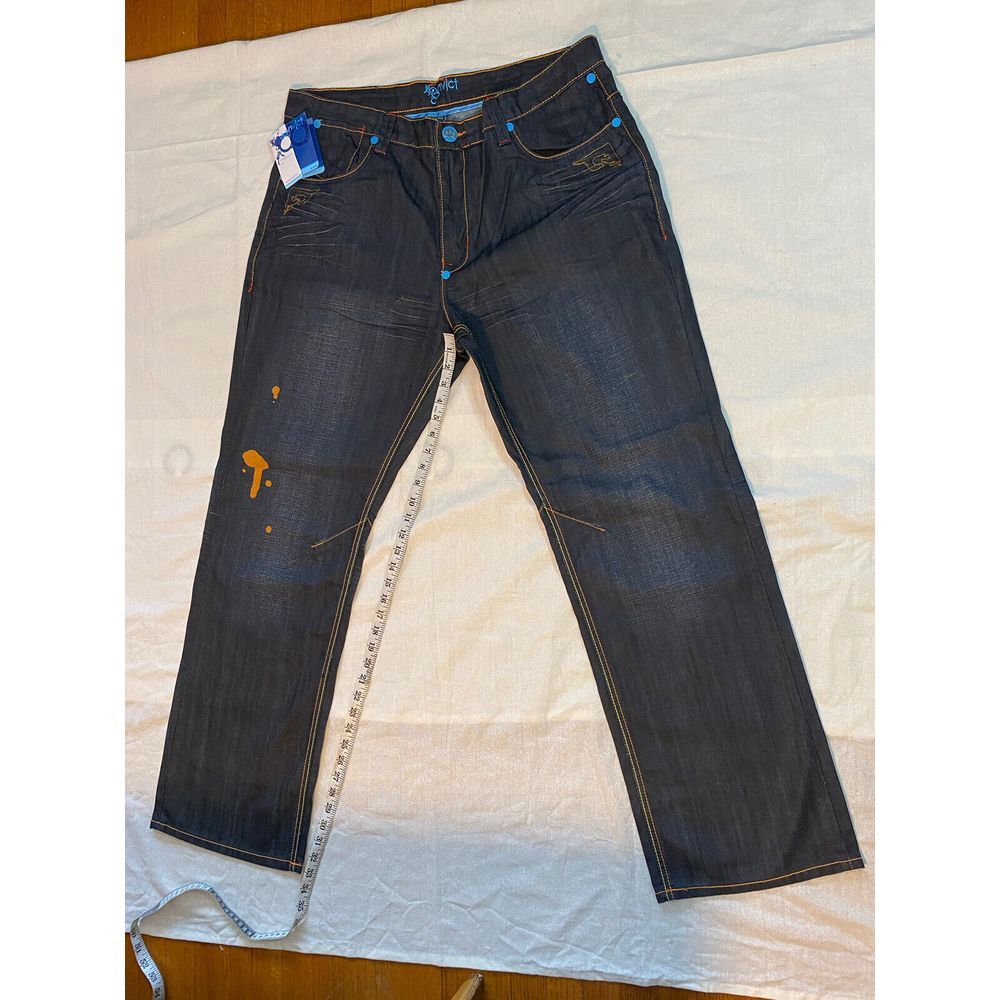 Konvict Akon Japanese Raw Denim Embroidered Skull Hip Hop Men Blue Jeans Sz 40‎